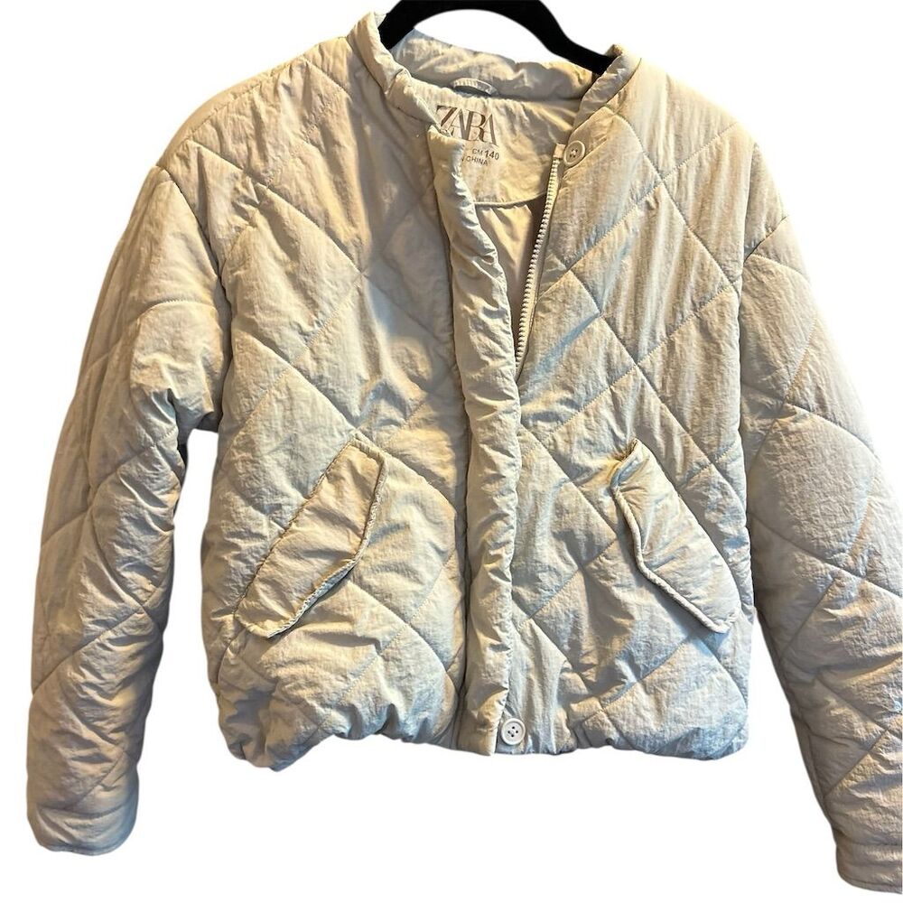 Zara kids Quilted Bomber Jacket Beige Size 10/12 Casual Fall